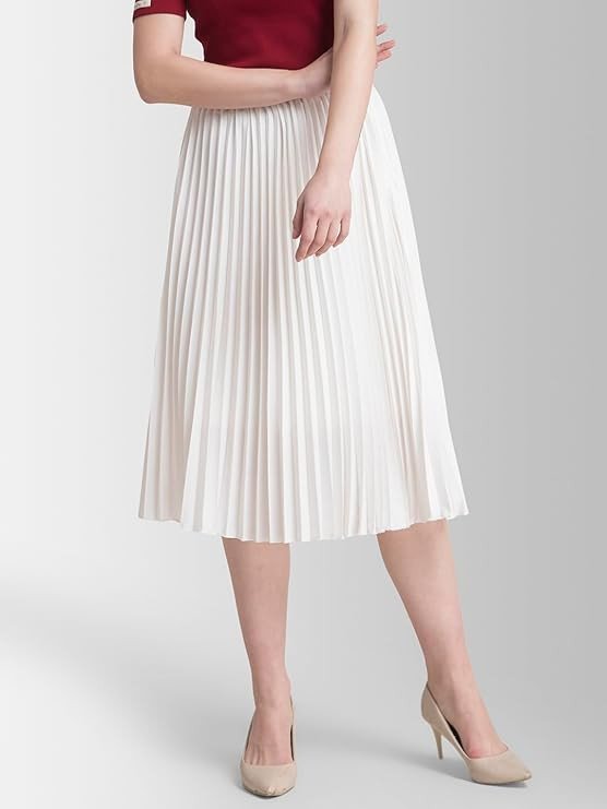 Pleated Flared Floral Midi Skirt